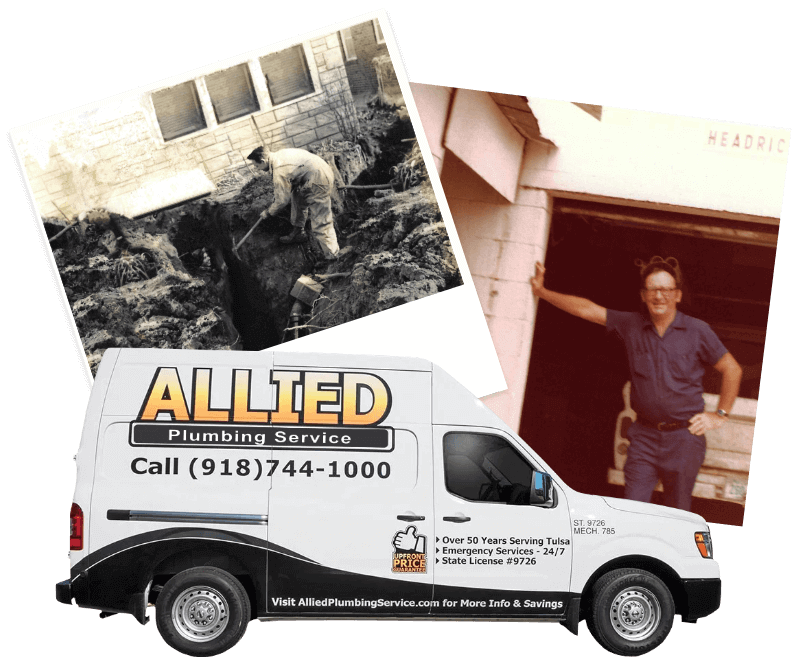 allined-plumbing-truck-with-old-photos